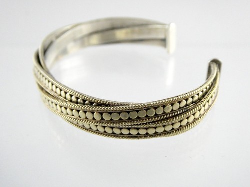 Brazalete Anna Beck de plata de ley dorado con diseño de tres capas 925 27 g 6,75 pulgadas - Imagen 4 de 15