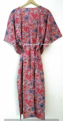 Indio Melocotón Largo Estampado Floral Algodón Hippie Maxi Mujer Pijama Caftán - Imagen 4 de 6