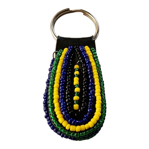 African Maasai Masai Beaded Keychain Keyring Black Yellow Handmade Kenya
