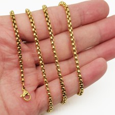 Solid 18K Yellow Gold Filled Tarnish-Resist 3mm 28inch Round Box Chain Necklace