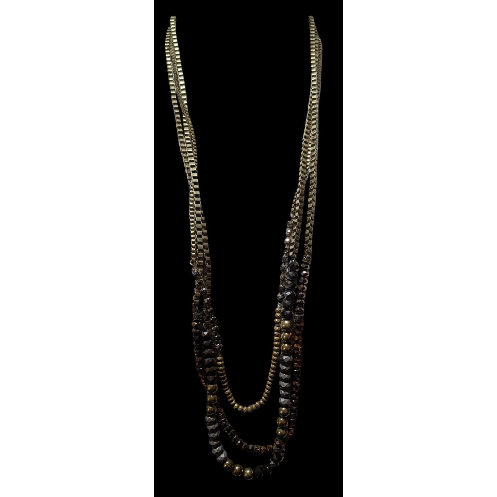 Multilayer Glam Box Link Beaded Statement Necklace - image 1