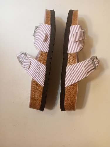Birkenstock Birkis Womens 5 Aziza White Purple Striped Adjustable Slide Sandals - Picture 8 of 14