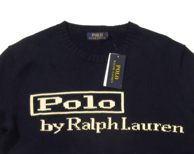 Polo Ralph Lauren Men's Blue Logo Cotton Knit Crew-Neck Pullover