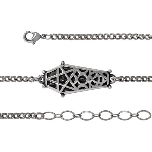 Pulsera Luna Ataúd Hexagonal Brujas Gótica Rock Peltre Joyería - Imagen 3 de 3