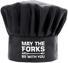 Funny Chef Hat - May The Forks Be with You - Adjustable Kitchen Cooking Hat 