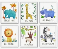 Canvas Wall Art CHILDREN'S INSPIRATIONAL ANIMALS Set of 6  Unframed  8 x 10