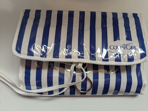 True Vintage 1980s CoverGirl Travel Hanging Makeup Organizer Blue Striped - Picture 2 of 8