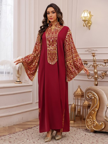 Middle East Women Modest Sequins Kaftan Dress Arab Party Luxury Abaya Maxi Robe - Picture 13 of 38