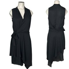 MIKA & GALI sz 2 Asymmetrical Wrap Dress Sleeveless Side Sash Layers Lined Black