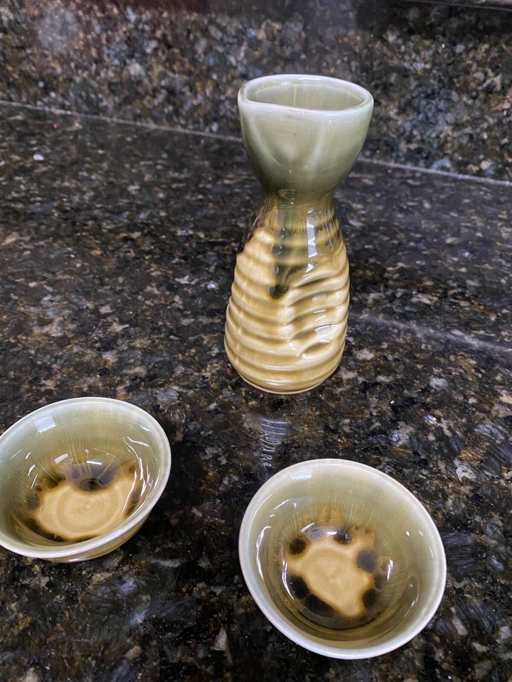 3 Piece Green Sake Cup Set Made In Japan eBay