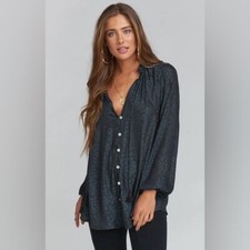 Show Me Your MuMu Alicia Tunic Satin Black Grey Cheetah Print Boho Button Up Top