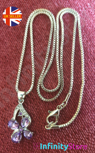 Vierblättriges Kleeblatt Anhänger Kristall Damen Schmuck Geschenk Halskette Glück UK - Bild 2 von 3