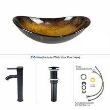 Bathroom Countertop Basin Set Tempered Glass Wash Sink Boat Shape Bowl with Tap