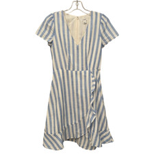J CREW WOMENS STRIPED SIZE 00 V-NECK A-LINE / FIT & FLARE SHORT SLEEVE DRESS
