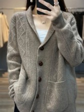 High Quality Knitted Cardigan Women's Cashmere Sweater V-neck Loose Coat Jacket