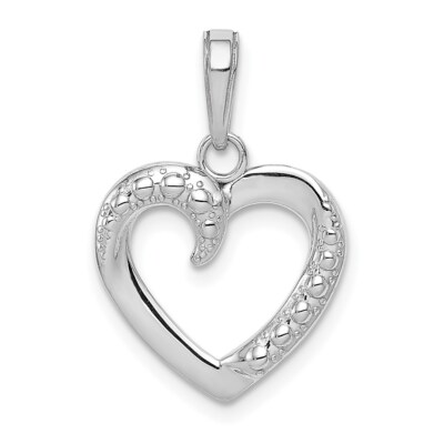 14K White Gold Polished & Textured Heart Pendant