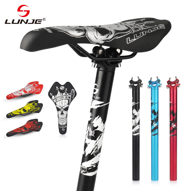 LUNJE Mtb 400mm Seat Post Aluminum Alloy Seatpost Bicycle Pu Seat