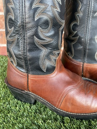 ⭐️Mens Cowboy Western Leather Embroidered Boots⭐️Shaft Green & Brown⭐️Size 9 D⭐️ - Picture 11 of 21