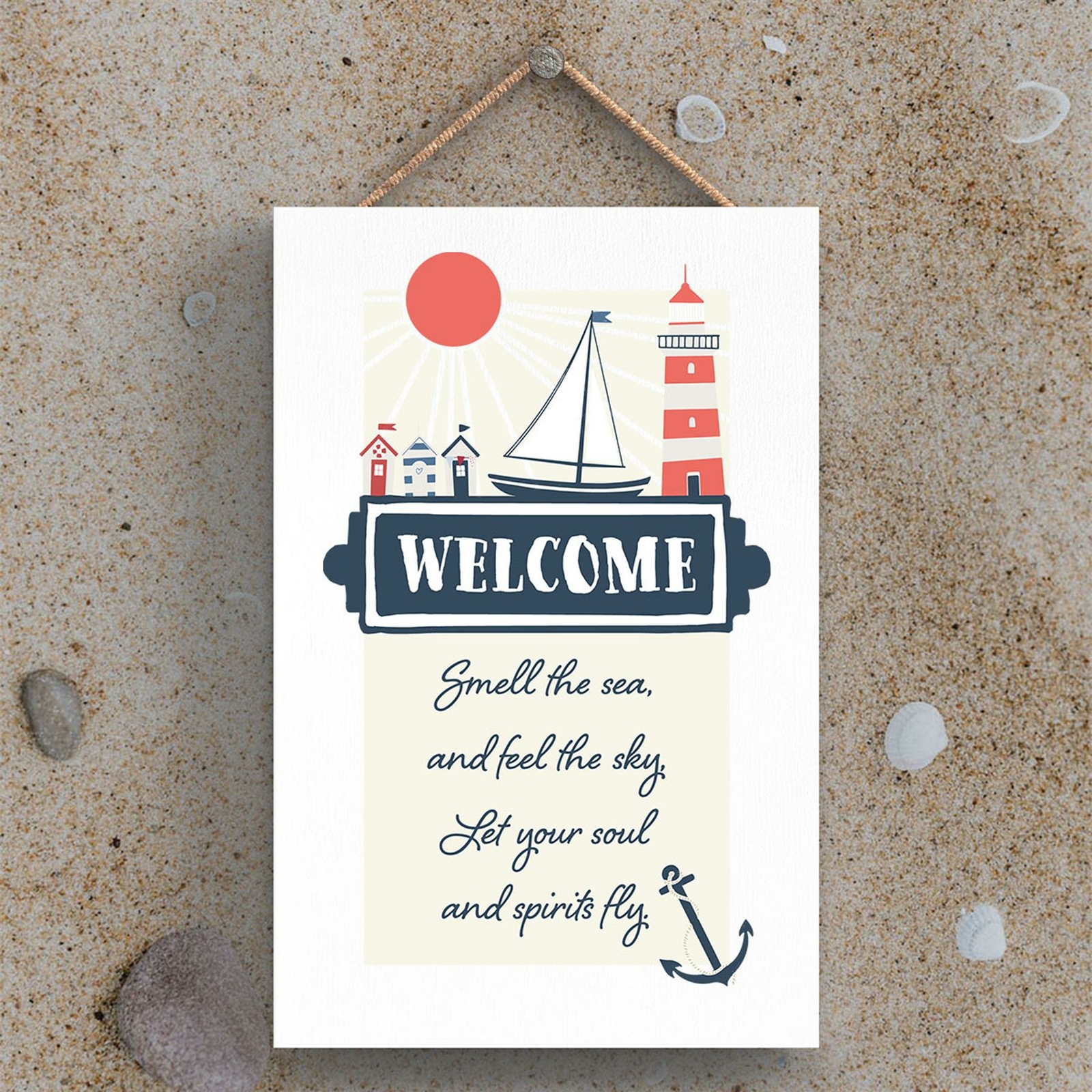 WELCOME SEA SEASIDE BEACH THEMED NAUTICAL HANGING PLAQUE