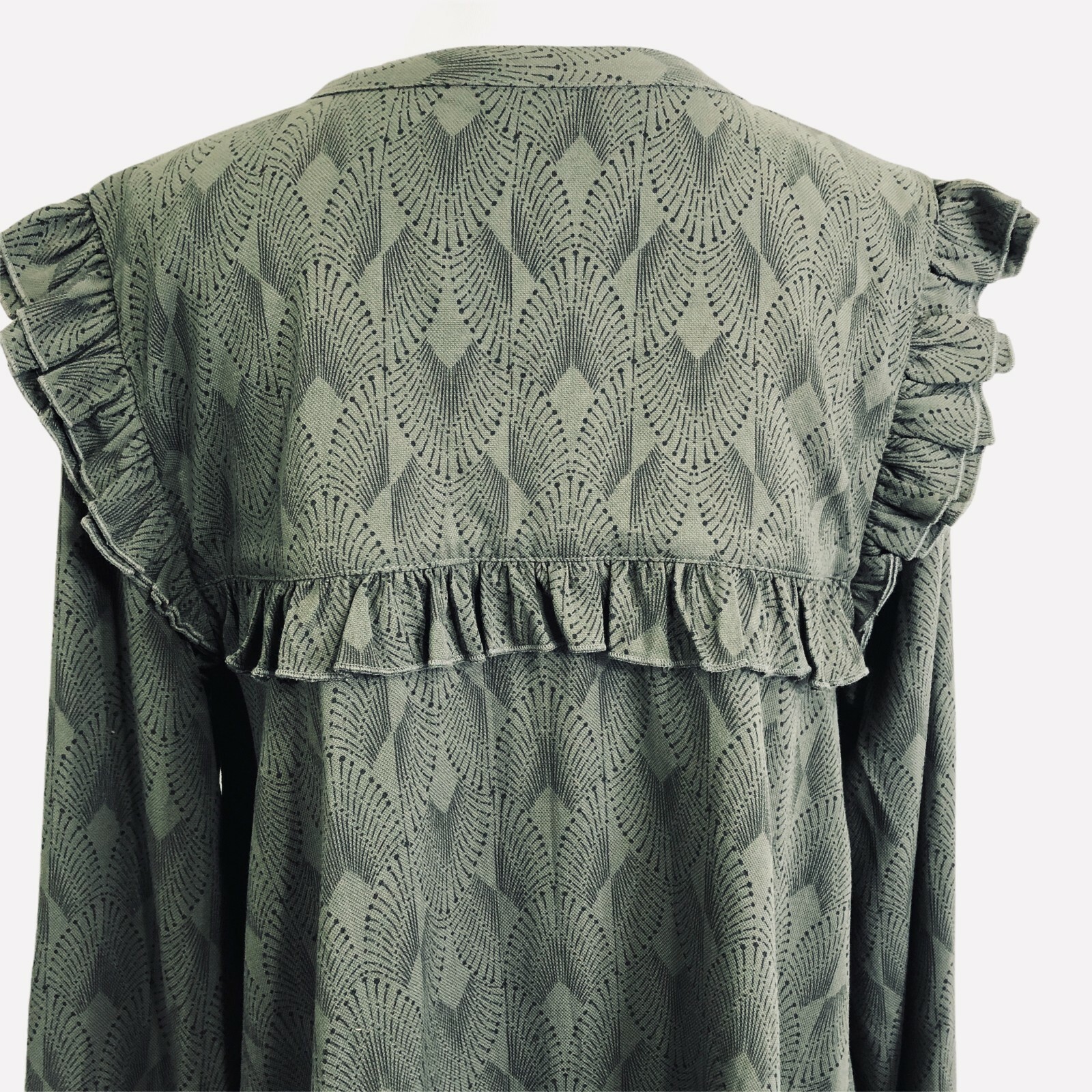 Hinge Ruffled Jacket Medium Olive Green Black Geo… - image 2
