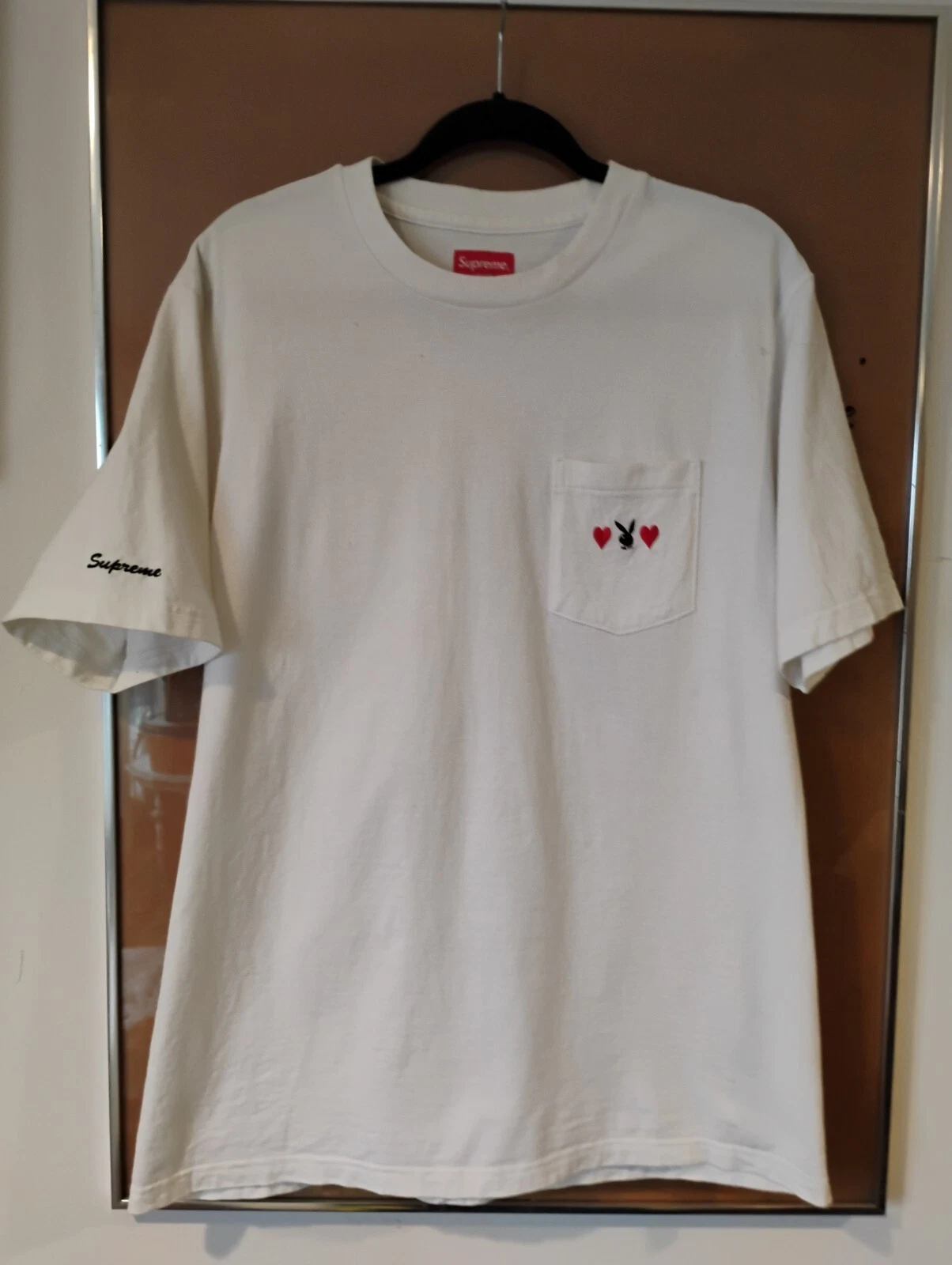 T shirt SUPREME x Playboy Pocket, 2018 manches courtes, broderie, blanc Lg rare