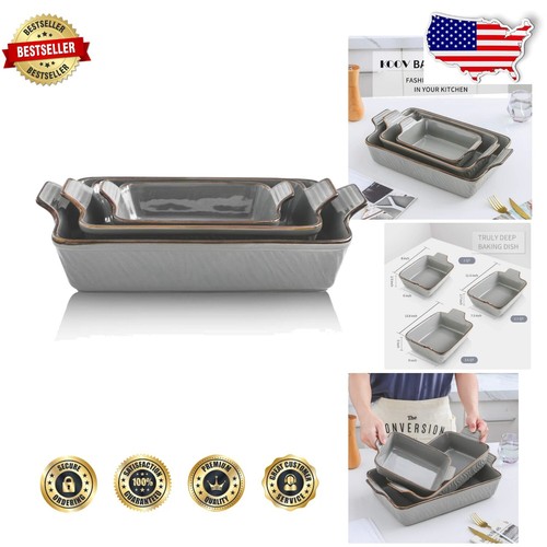 Durable Ceramic Baker Set with Texture Design - Safe for Oven & Microwave Use