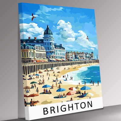 Brighton Vintage Reise Kunst Poster Leinwand Wandbild fertig zum Aufhängen