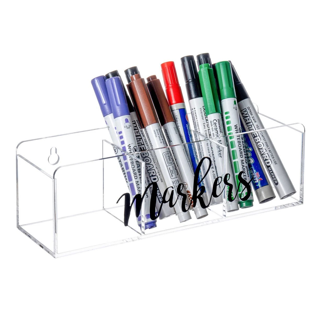 Wall Mounted 3 Slot Clear Acrylic Marker Holder, Tabletop Marker Organizer  Caddy