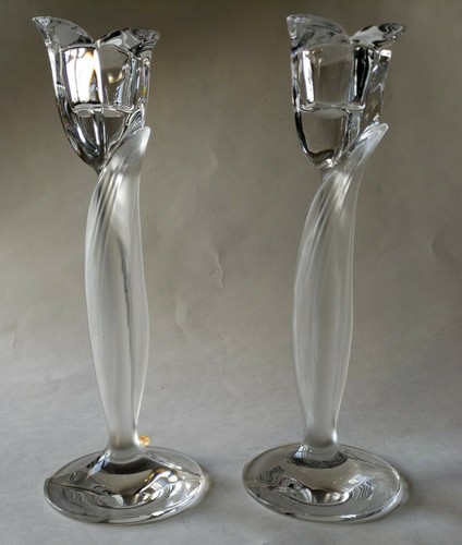 NACHTMAN 24% Crystal Clear Frosted Tulip Candle Taper Holders Set of 2 Germany - Picture 6 of 12