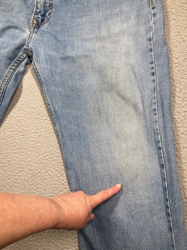 Plugg Jeans Men's 38x30 Light Wash Blue Relaxed Straight Cut Off Hem Stains - Picture 5 of 22