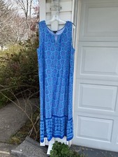 NWT Talbots Fun Warm Weather Blues Floral Paisley Keyhole At Neck Maxi Dress 1X