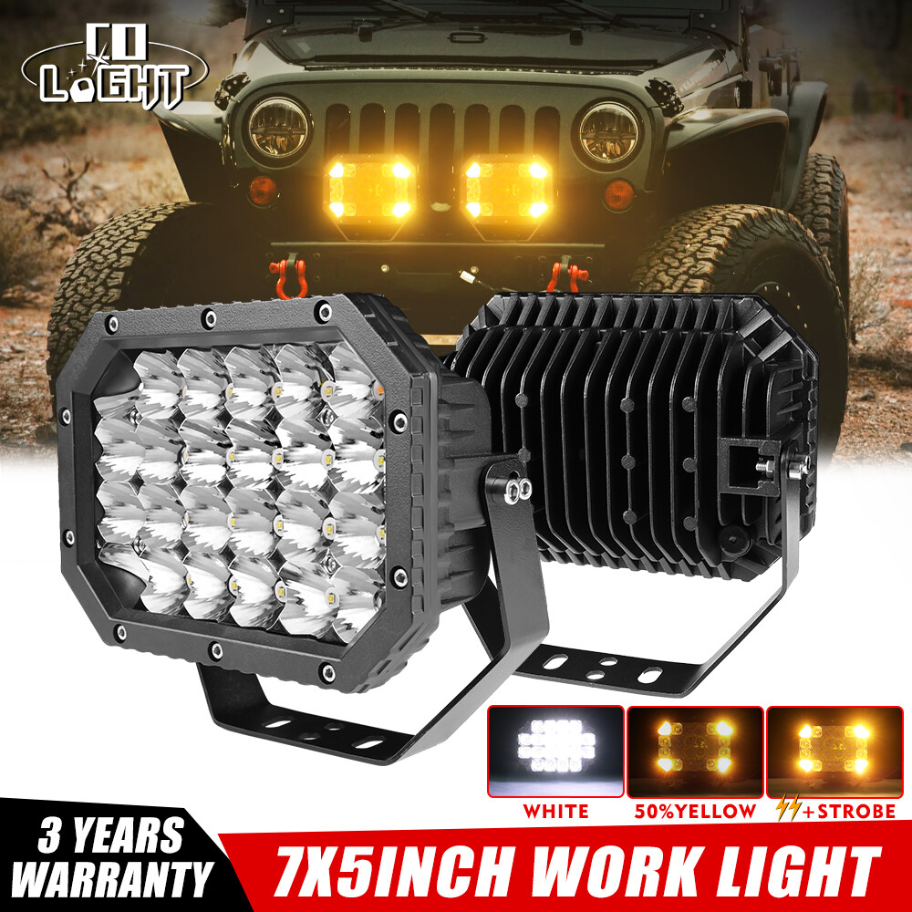 Colight 5x7'' LED Work Light Bar Combo Fog Lamp Offroad Driving Amber DRL 4WD