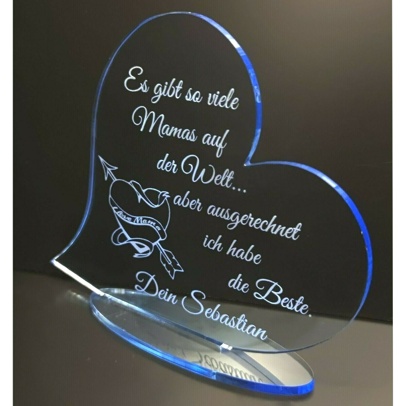 Weihnachten Geschenk Beste Mama der Welt mit Wunschgravur Acryl Herz mit Gravur
