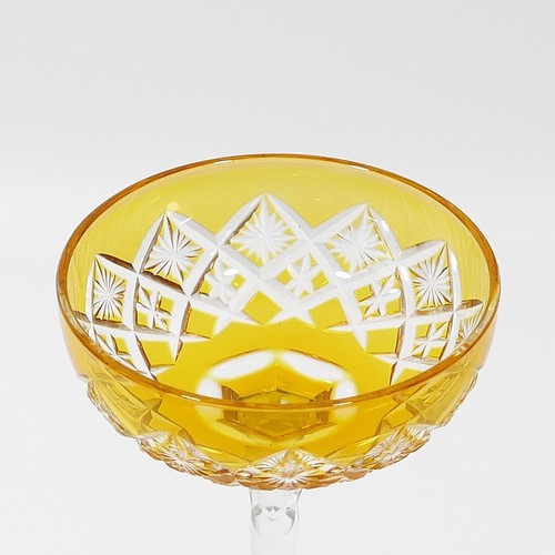 Baccarat hohes Stängelglas 19,8 cm Überfang gelb amber geschliffen 1900+ - Picture 7 of 12