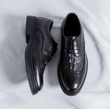 British Lace Up Brogue Wing Tip Carved Formal Dress Men Party Shoes Faux Leather