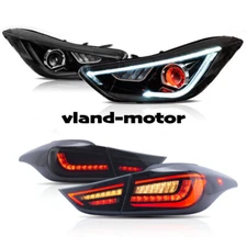 VLAND LED Headlights Demon Eyes+Smoked Rear Lamps For 2011-2016 Hyundai Elantra