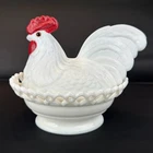 VTG Westmoreland Milk Glass Rooster Split Tail Chicken Nest Lacy Base Farmhouse