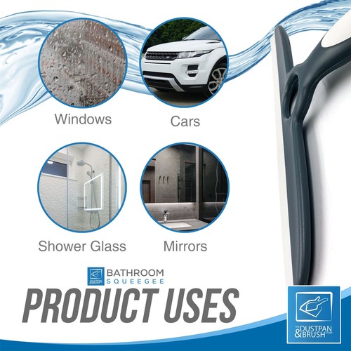 Shower Squeegee with Suction Hook Holder Window Bathroom Squeegy Blade Screen - Picture 5 of 7