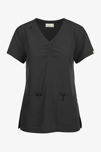 Planet Koi Scrubs #1121 Shirred V-Neck Scrub Top in "Black" Size L - Picture 2 of 3