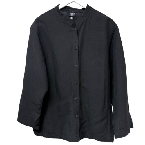 EILEEN FISHER Linen Blend Shirt Jacket Plus Size 1X Black Long Sleeve Womens Top
