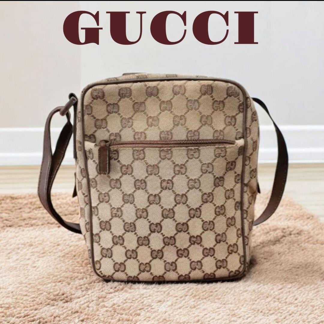 Excellent condition GUCCI GG pattern vertical shoulder bag brown