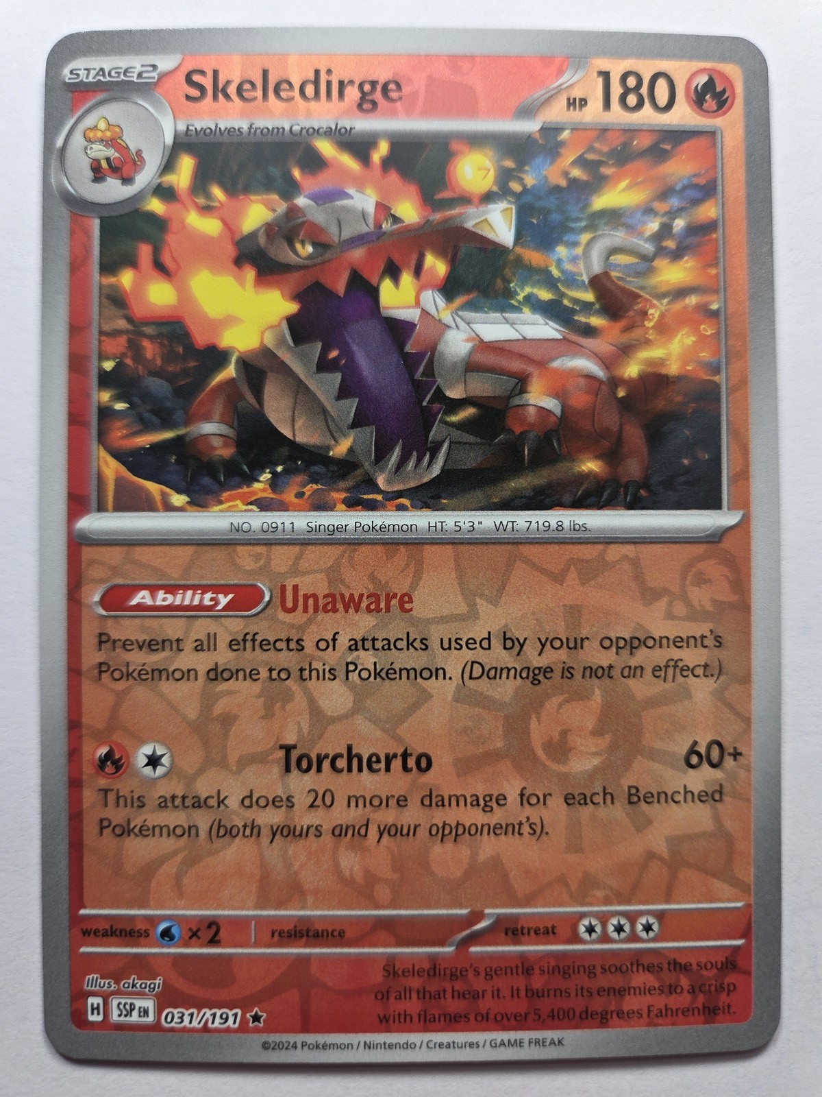 Skeledirge 031/191 Rare Reverse Holo SSP SV08: Surging Sparks NM Pokemon Tcg