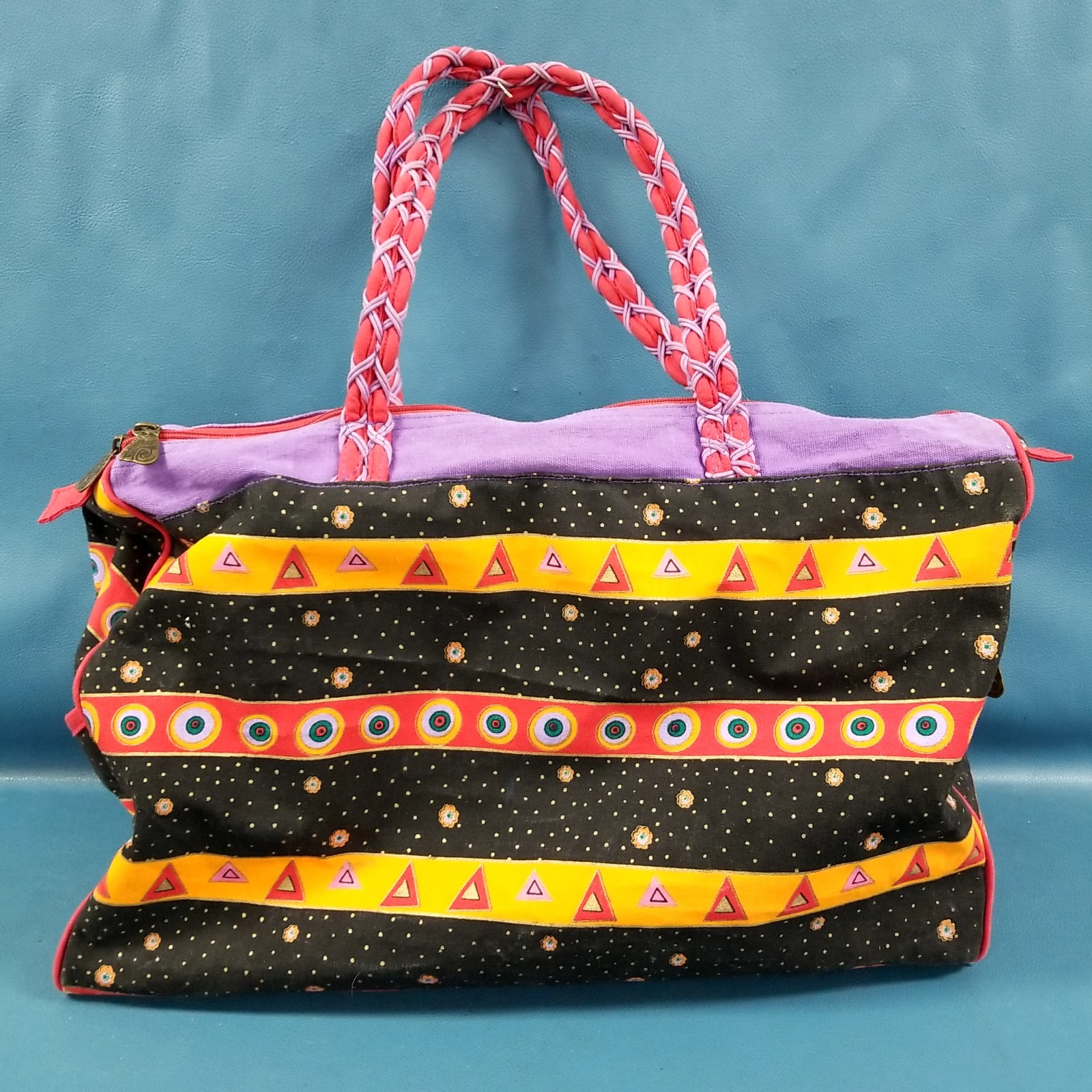 Laurel Burch Large Multicolor Cat Pattern Canvas … - image 2