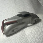 Vintage Tin Toy Car Vehicle Body w/ Wheels, Silver w/ Red Trim, 7 in