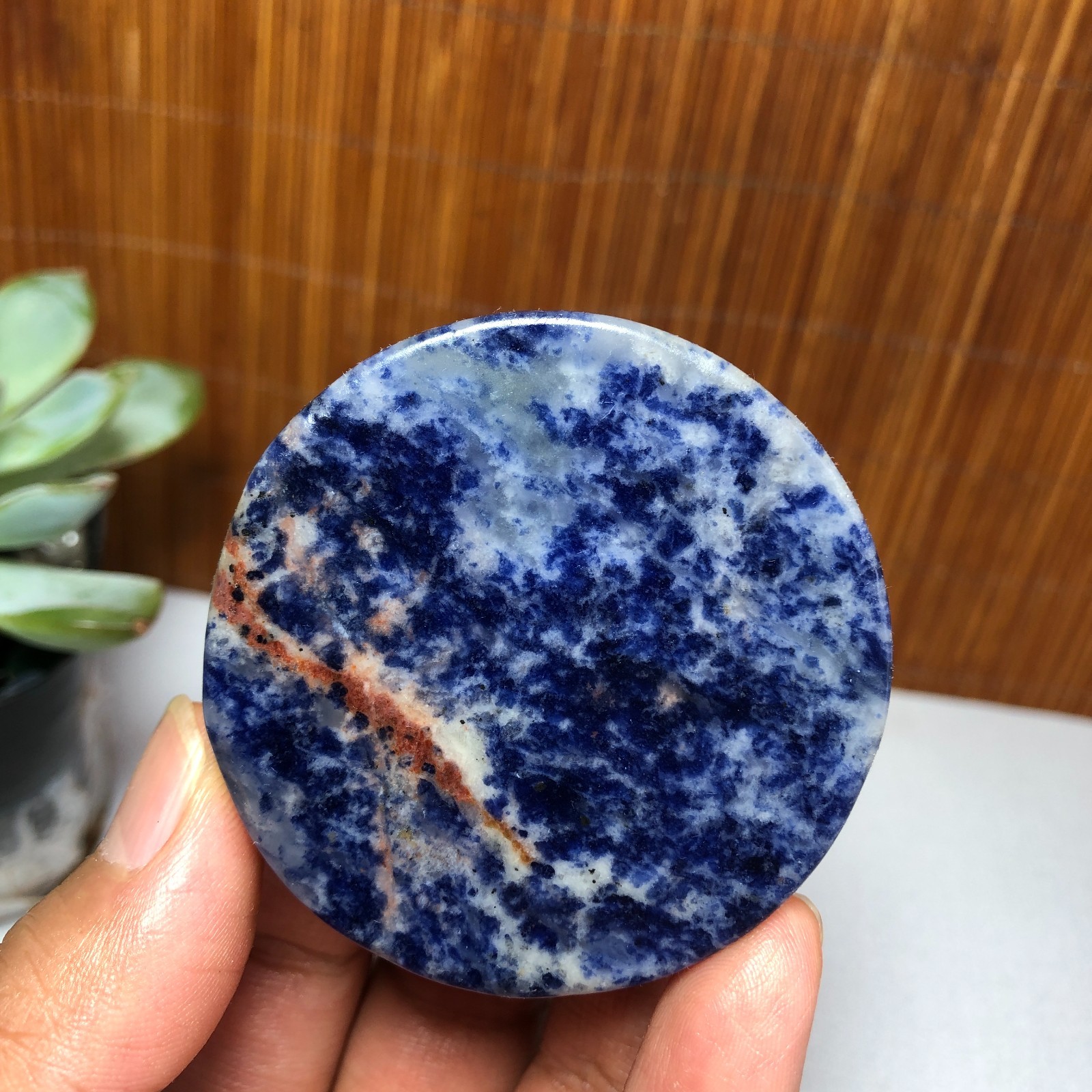 55mm Natural Blue Sodalite Crystal Slab Disc Specimen 52g G7905
