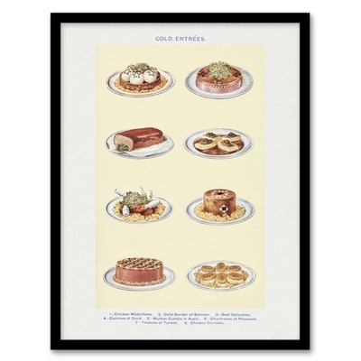 Mrs Beeton Household Management Cold Entree Geschirr gerahmter Wandkunstdruck A3/A4