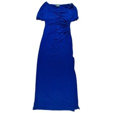 Ralph Lauren Women's Off Shoulder Blue slinky Evening Gown 10 Long Formal clips