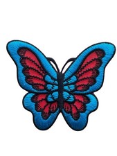 Butterfly Embroidered Iron On Jacket Patch - Cute Insect Blue Red 161-G
