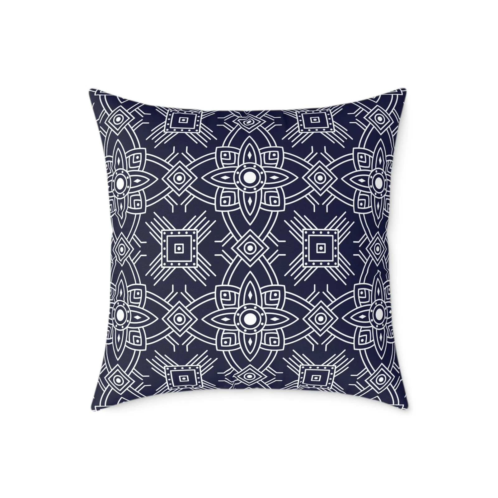 Navy Geometric Mandala Square Pillow | Blue Pattern Throw Pillow