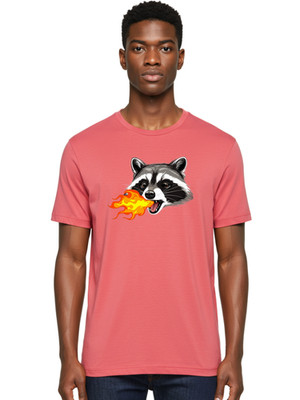 Raccoon-Breathing-Fire-1 Mens Graphic Tee, 100% Cotton, Casual Summer Wear